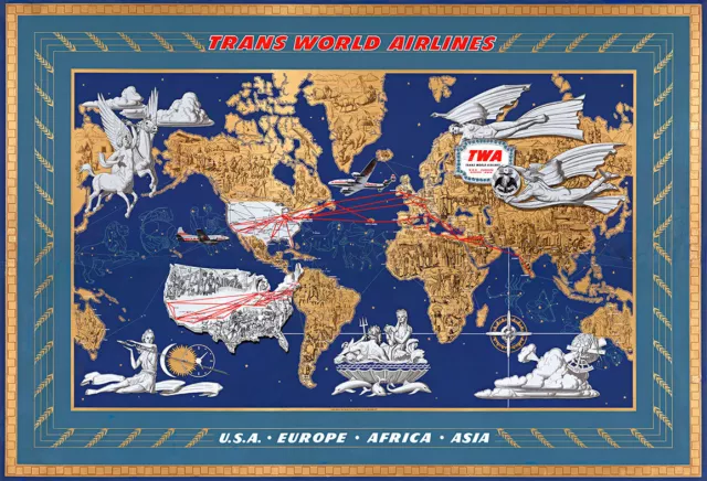 Trans World Airlines 1962 Vintage A1 High Quality Canvas Print