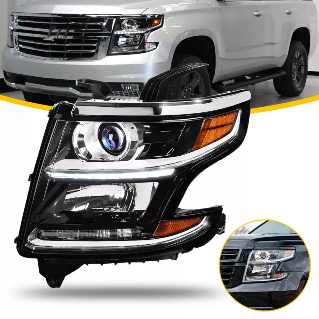 Black Driver Side Fits 2015-2020 Chevy Tahoe Suburban Projector Headlight Lamps