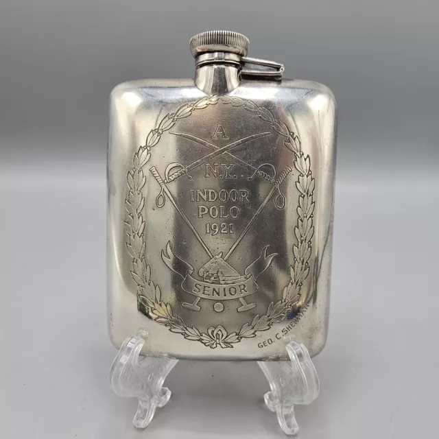 Antique Sterling Silver Flask - NY Indoor Polo West Point Blackbirds