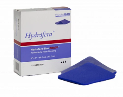 10 Pack HBRS4520 Hydrofera Blue Ready  4"X5" Antibacterial Foam Dressings  2