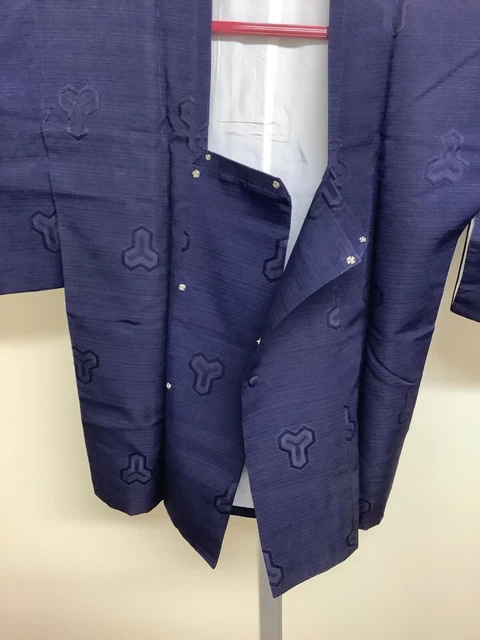 Japanese Vintage Kimono MICHIYUKI COAT Navyblue embroidery Height 33.46inch used 2