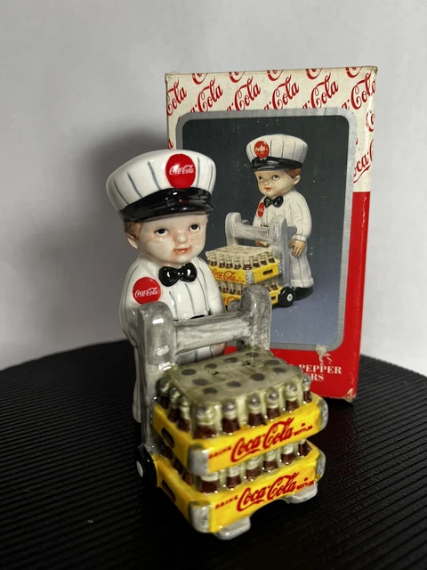 Coca Cola 1997 Enesco Delivery Man SALT and PEPPER Shakers (Cases Coke Bottles)