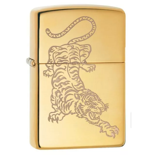 Zippo Unisex Tattoo Tiger Design in Polished Brass, Windproof Lighter