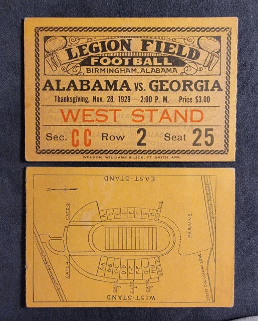RARE 1929 Georgia Bulldogs vs. Alabama Vintage Tickets!! NCAA relic!! 2