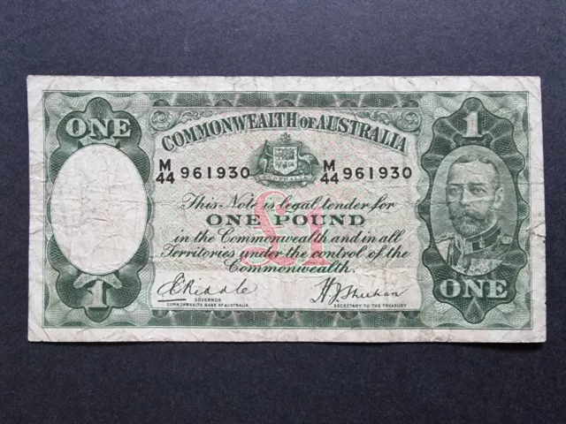 Australian 1933 KGV RIDDLE SHEEHAN - £1 one Pound Banknote R28 predecimal note