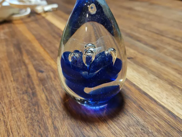 Hand blown Glass Blue  Paperweight Bubble  4"h vintage