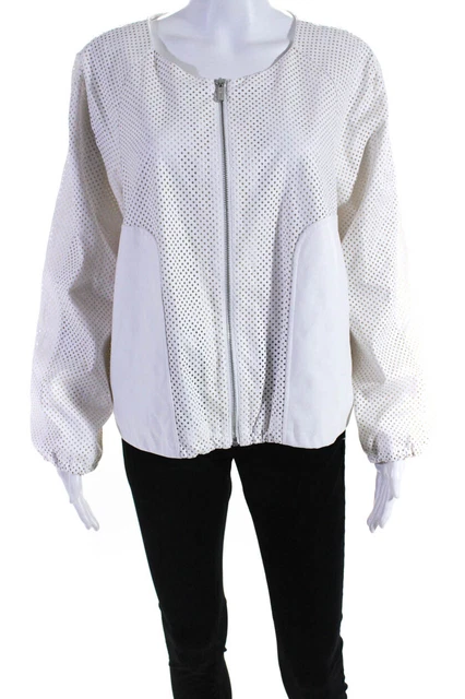 Calvin Klein Womens Square Pattern Full Zip Jacket White Size XL