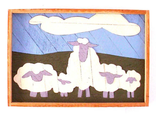 Counting Sheep Vintage Childrens Artwork Kids Room Baby Room Animal Folk Art