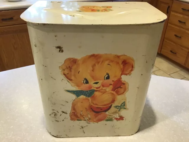 Vintage Metal Baby Hamper/Waste Basket Teddy Bear Nursery