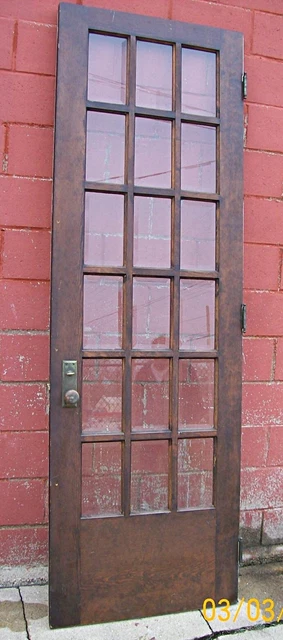 Antique Beveled Glass Door, 18 Panes, Ca. 1910 w Hardware, Beautiful No damage!