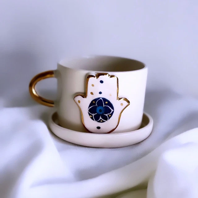 Tasse Céramique Marocaine Peinte à La Main - Petit Format, Motif Oriental, Fabrication Maroc