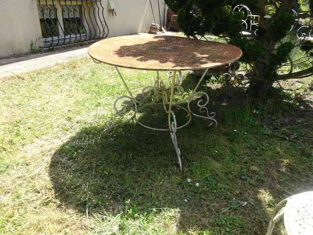 ANCIENNE TABLE DE Jardin Vintage : Industriel Ronde En Fer EUR 140,00