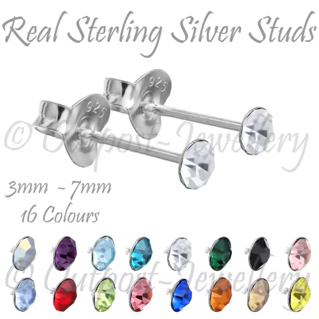 Pair 925 Real Sterling Silver Ear Stud Earrings Round Cubic Zirconia CZ Diamante