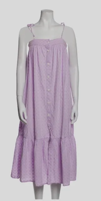 MDS Stripes Women's Lavender Eyelet Dress Size 8 Square Neck Spring Midi