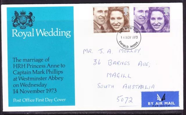 Great Britain 1973 Royal Wedding FDC Enfield to Magill