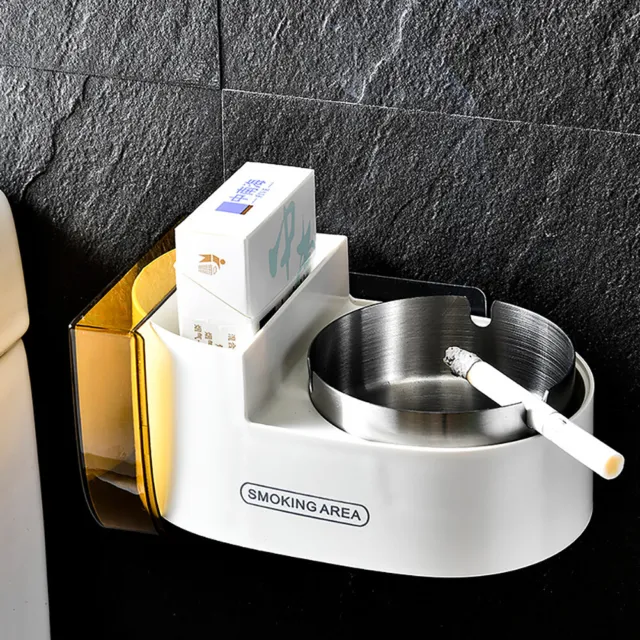 Wall Mounted Ashtray Stainless Steel with Cover Ash Tray for Home Office (Gold) 2