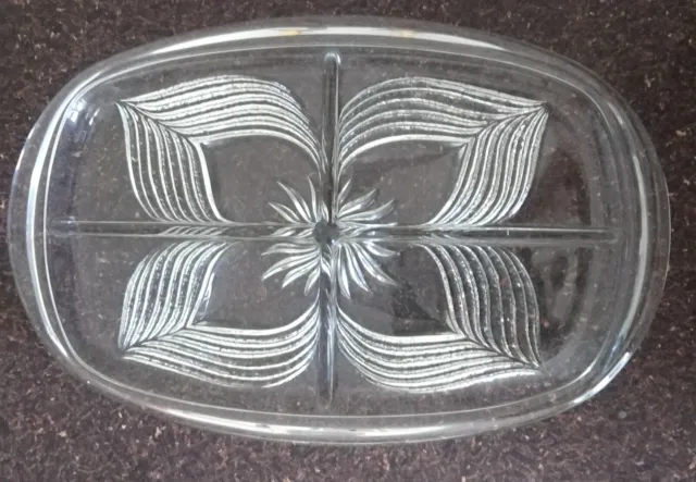 Vintage Servierschale aus Kristallglas Pressglas 4 Fächer, B/T: 35 x 23 cm