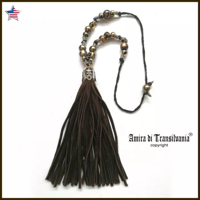 Jewelry Woman Fashion Necklace Pendant Leather Fringe Boho Folk Long Tassel Bib