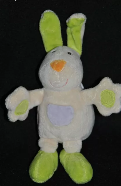 Peluche Doudou Lapin BABYSUN BABY SUN Creme Vert Poche Nez Orange 20 Cm TTBE