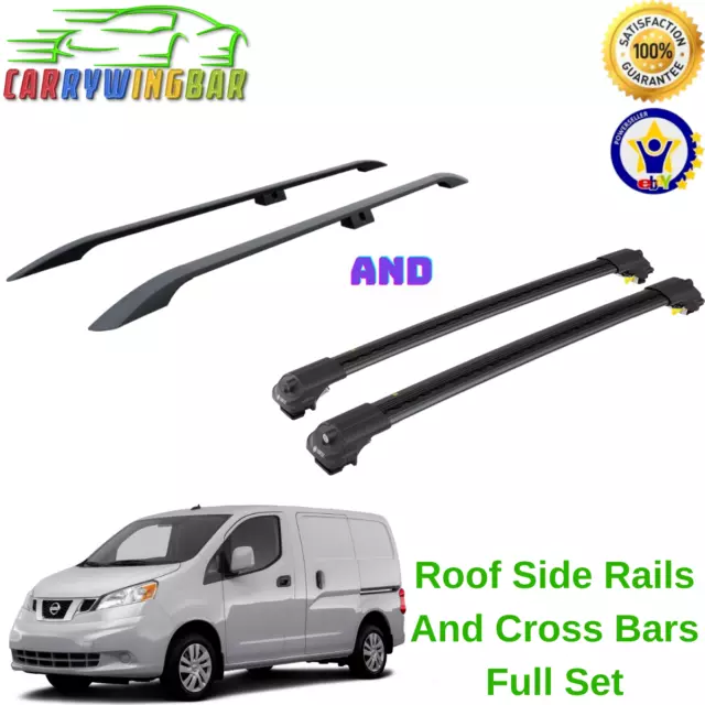 Fits 2009-2021 NISSAN NV200 Roof Racks Side Rails And Cross Bars Black 4 Pcs