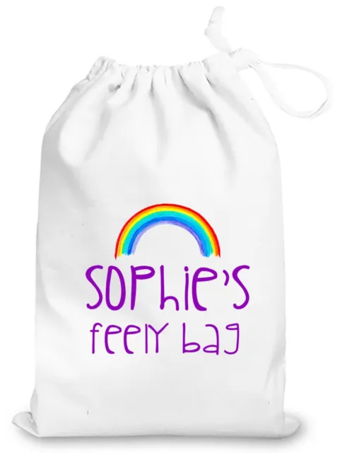 Personalised White Feely Bag Drawstring Bag (Purple Text)