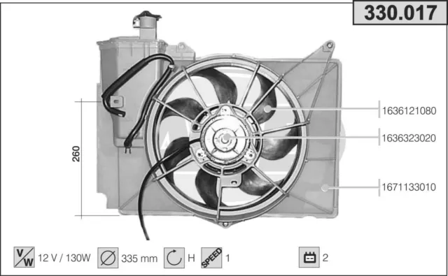 Yy Ventola Raffreddamento Motore Toyota Yaris 1.4 D-4D Ahe 330.017 Oe 1636121080