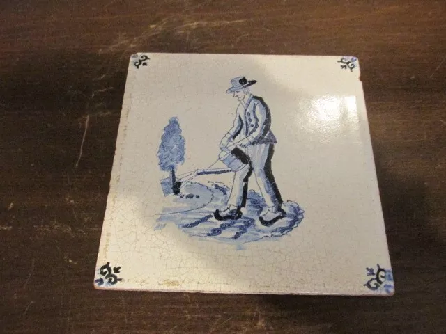 Antique Delft Holland Hand Painted Blue Ceramic Tile