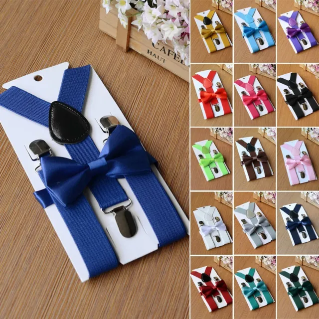 Boys Suspenders Bow Tie Set Elastic Braces Accesories Solid color High Quality