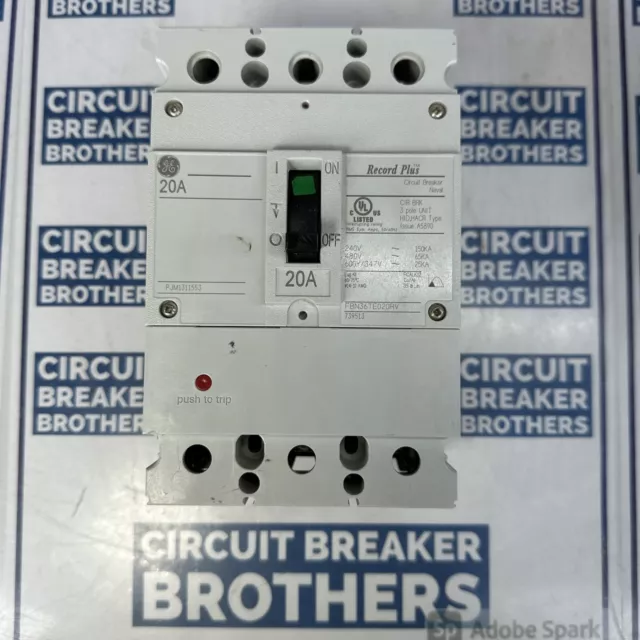 GE FBN36TE020RV 20 Amp 600 Vac 3 Pole Circuit Breaker-Warranty (Ship Same Day)