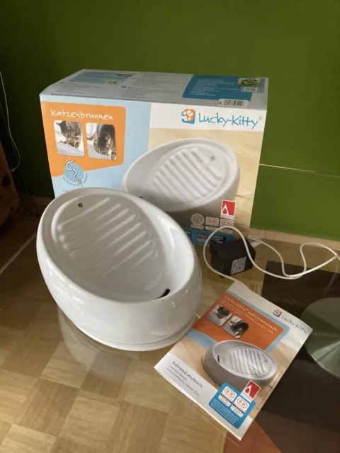 Katzen Trinkbrunnen weiss Keramik Lucky Kitty