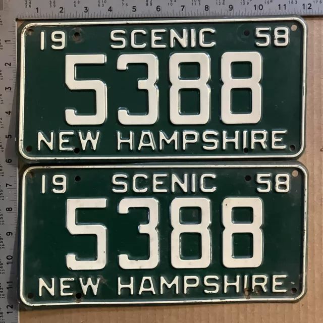 1958 New Hampshire license plate pair 5388 YOM DMV reserve low number 11636