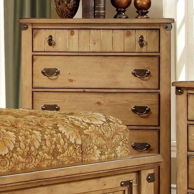 Cottage Style Chest with Antique Handles, Brown Brown 5-drawer
