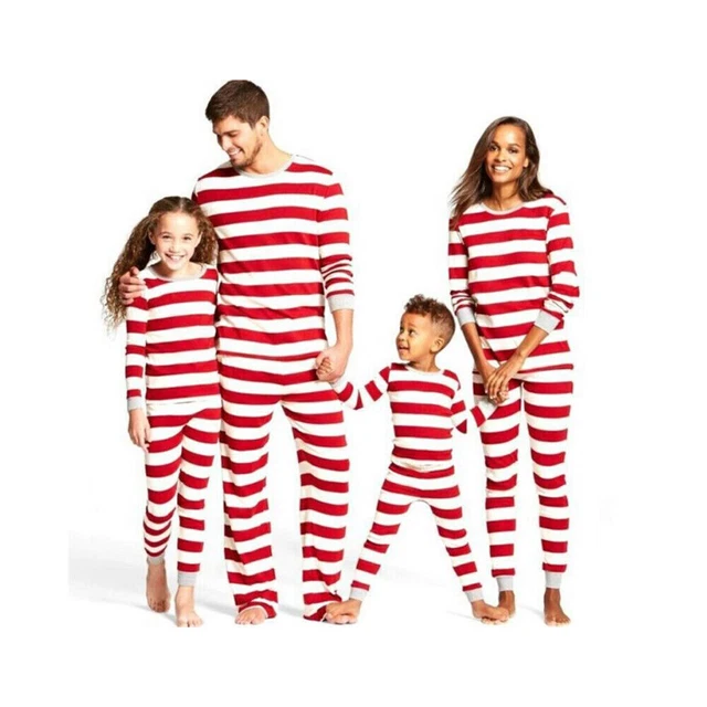 Adult Kids Baby Christmas Family Matching Striped Pyjamas Pjs Set Xmas Sleepwear