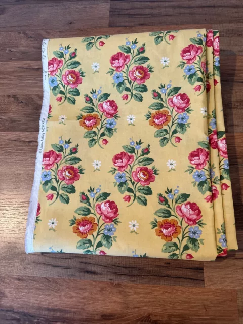 Fabulous Laura Ashley Yellow Floral Fabric 48” X 7+ Yards Cottage Roses Daisy