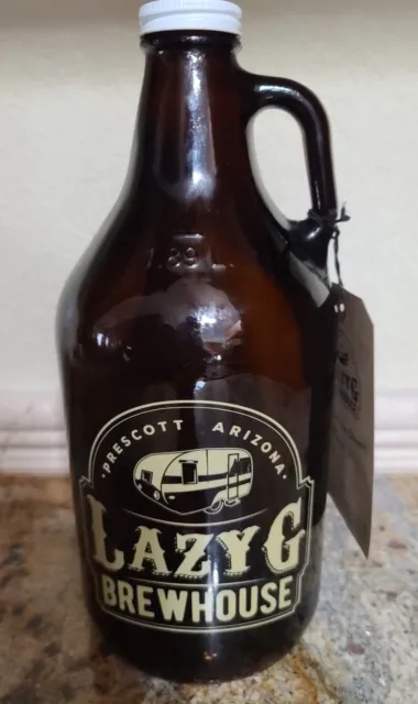 Lazy G Brewhouse Growler Prescott AZ Brown Amber Glass with Handle (64 FL OZ)