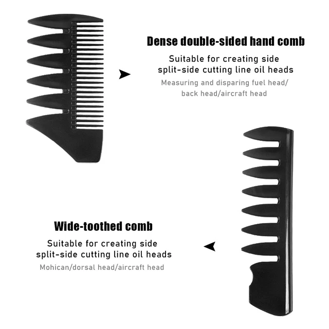 6pcs Men Black Home Salon Brush Wide Tooth Hair Comb Set Shaping Styling Tool