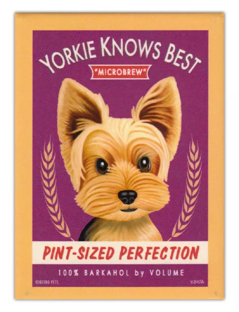 Retro Perros Refrigerador Imanes - Yorkshire Terrier (Yorkie) Cerveza - Arte