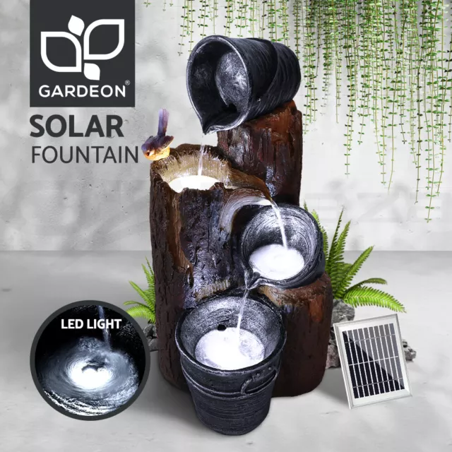 Gardeon Solar Fountain Water Feature Bird Bath Outdoor LED Lights 3-Tier Black