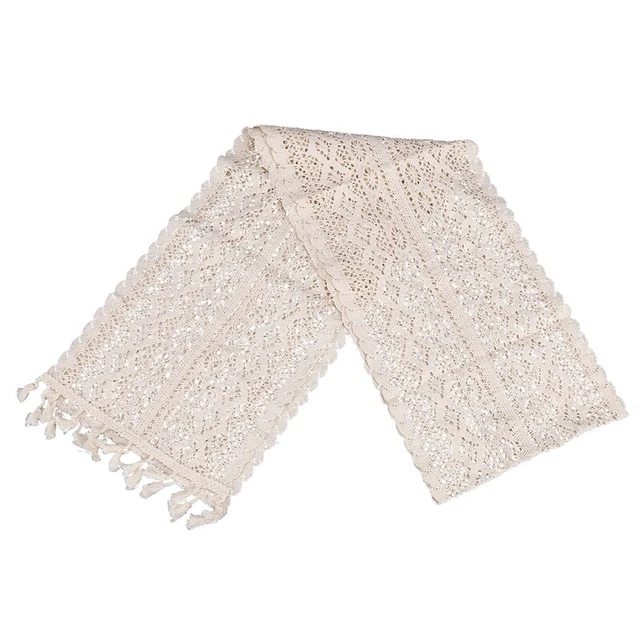 2X(Elegante Creme HäKelspitze Makramee TischläUfer mit Quasten für Rustikal4897