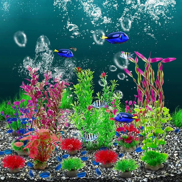 Aquarium Plants 14 Pack Betta Fish Tank Accessories plus Aquarium Gravel for Aqu