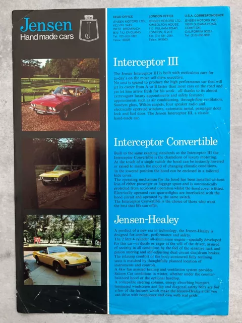 Jensen Range UK Market Car Sales Brochure - October 1974