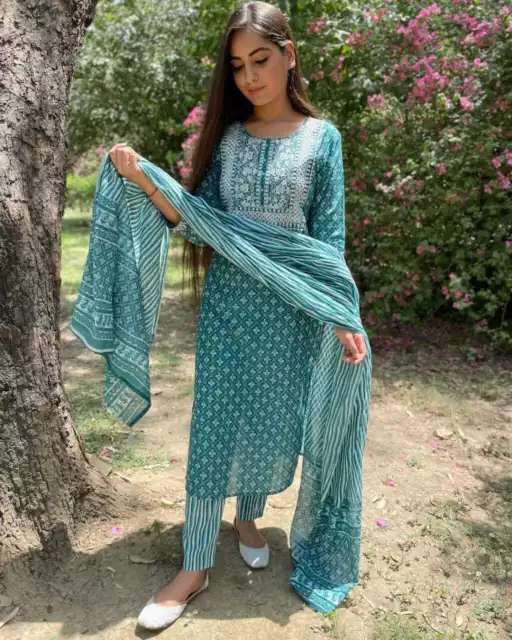 Women Indian Sharara Kurta Dupatta Cotton Palazzo Suit Casual Salwar Kameez  Set