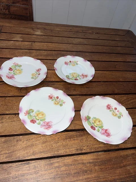 Antique PK Silesia Porcelain Beaded Rim Plates 5 Pieces