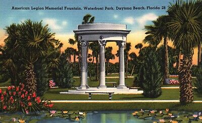 Daytona Beach, FL, American Legion Fountain, Waterfront Park, Old Postcard a3982