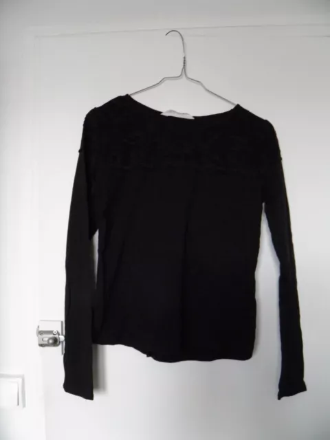 Superbe T-Shirt Long Noir/Dentelle H&M Fille Taille 12-14 Ans