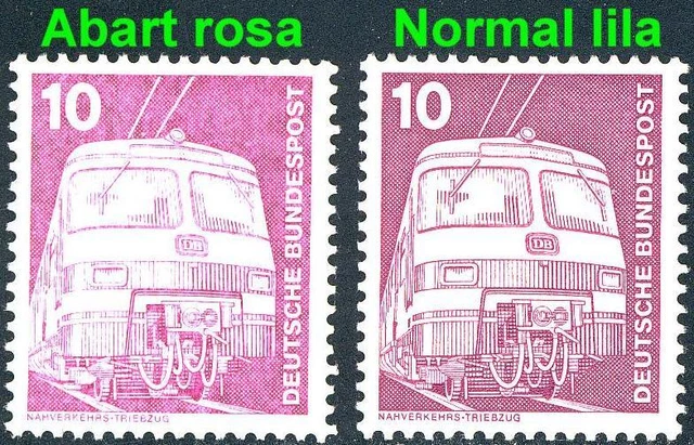 847 IuT 10 Pf: - Zug im Nebel: Marke in rosa statt lila, mit Vergleichsstück **