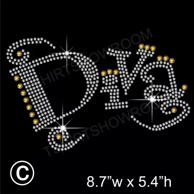 'Diva' Rhinestone/Diamante Transfer Hotfix Iron on Motif Appliqué + Free Gift