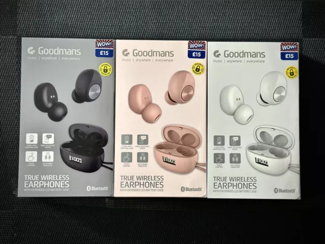 GOODMANS TRUE WIRELESS Earphones With Extended LCD Battery Case