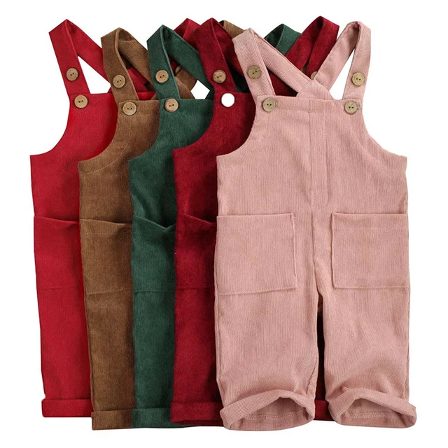 Toddler Kids Baby Girls Boys Suspender Pants with Pockets Solid Romper Jumpsuit