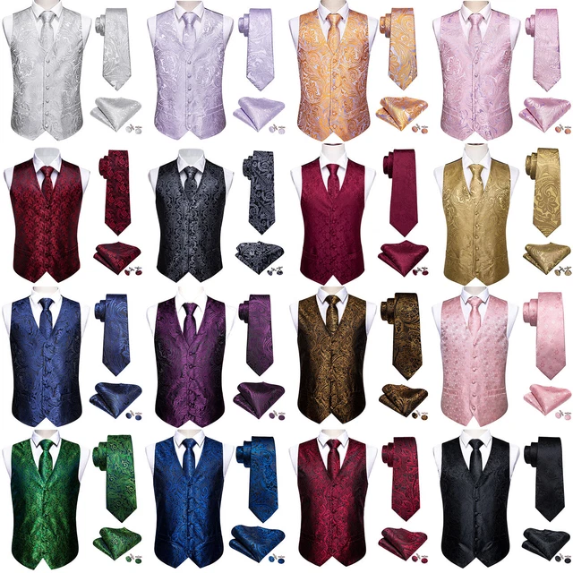Mens Formal Wedding Waistcoat Paisley Floral Suit Vest Slim Tuxedo Silk Tie Set